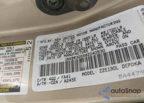 2008 Toyota Corolla Ce from USA, damaged, VIN 1NXBR32E68Z040530